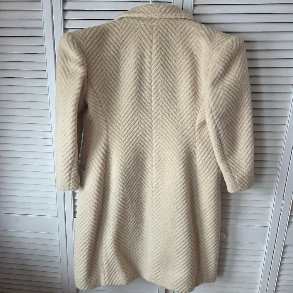 Women's Nipon Couture Cream & Beige Herringbone Llama Wool Coat Size 8 - Picture 7 of 14